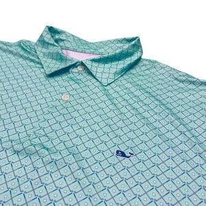 Vineyard Vines Mens Performance Polo Shirt XL Green Geometric Golf Club Pattern